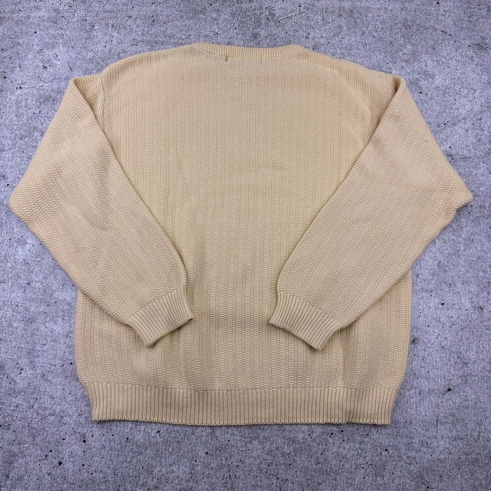 Vintage John Ashford Knit Crew Neck Yellow Cotton Grandpa Sweater Mens Medium - Picture 4 of 9